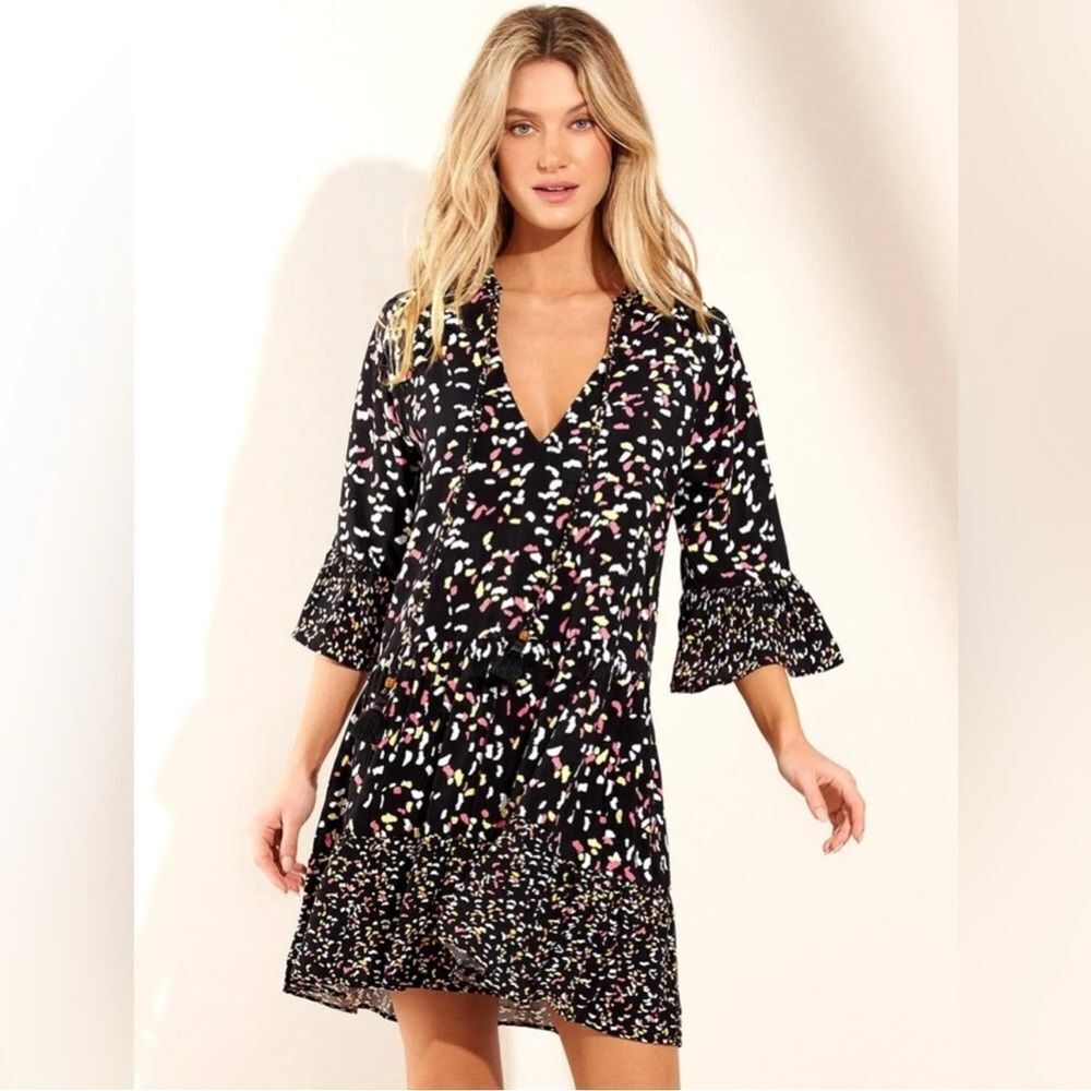 Maaji Black Opal Dreamer Tunic Coverup Size Medium Tassels Beach Resort Wear